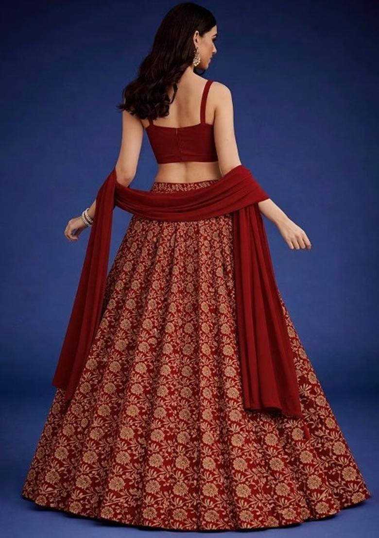 Maroon Handwork Lehenga Set - Indya