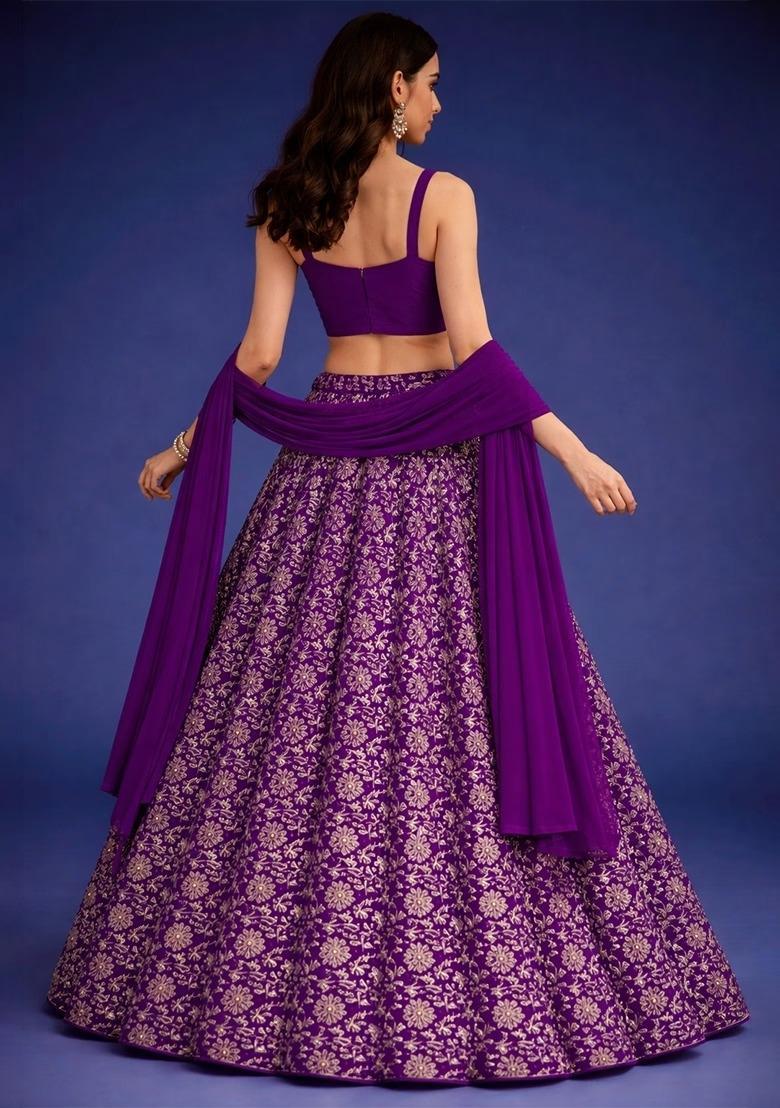 Royal Violet Handwork Lehenga Set - Indya