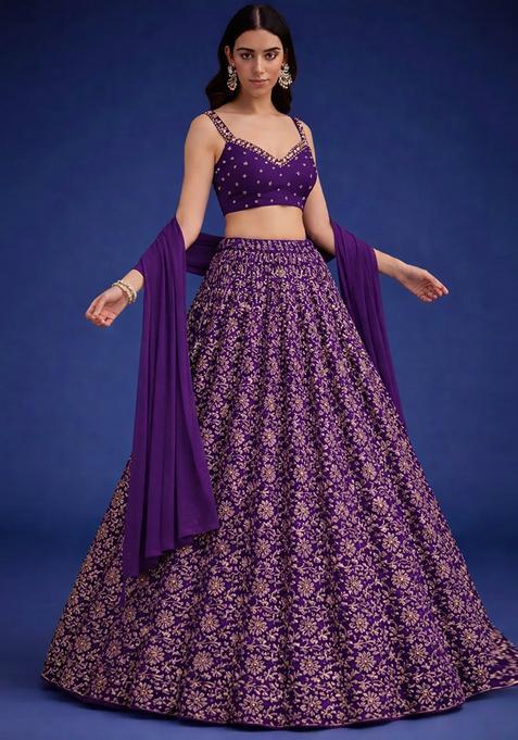 Royal Violet Handwork Lehenga Set