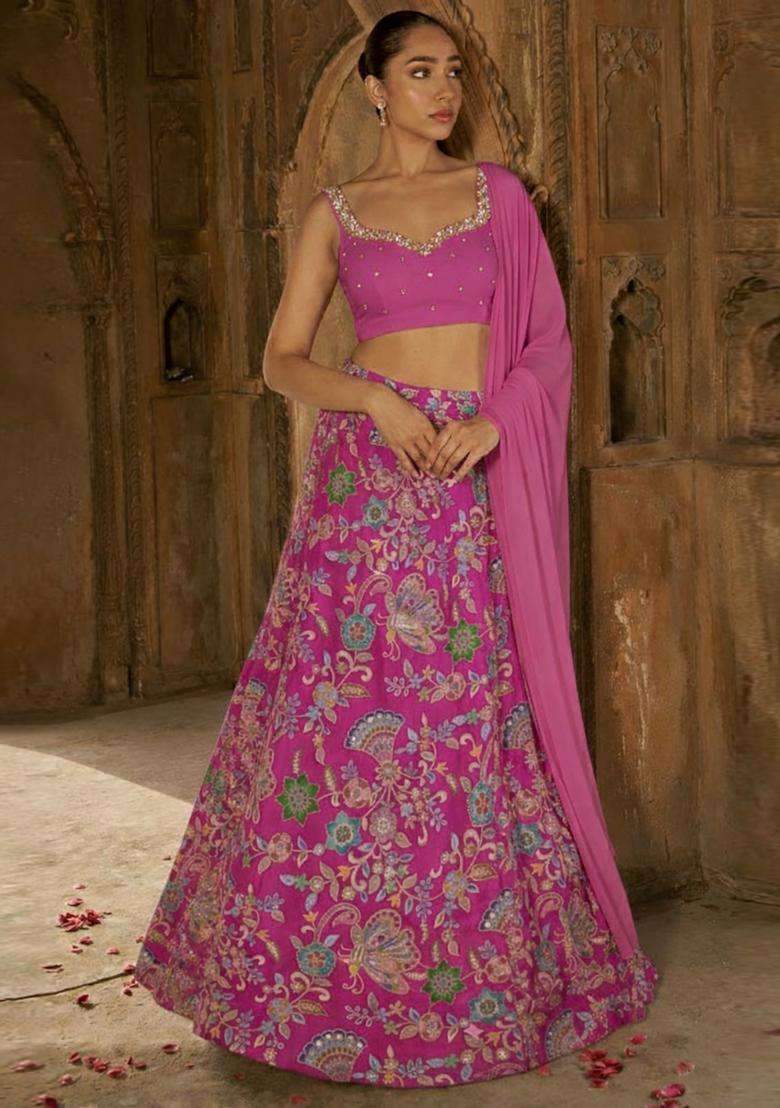 Magenta Pink Handwork Lehenga Set - Indya