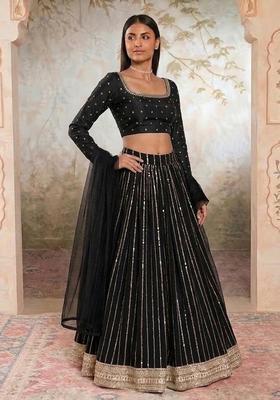 Jet Black Handwork Lehenga Set