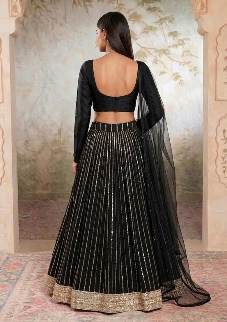 Jet Black Handwork Lehenga Set - Indya