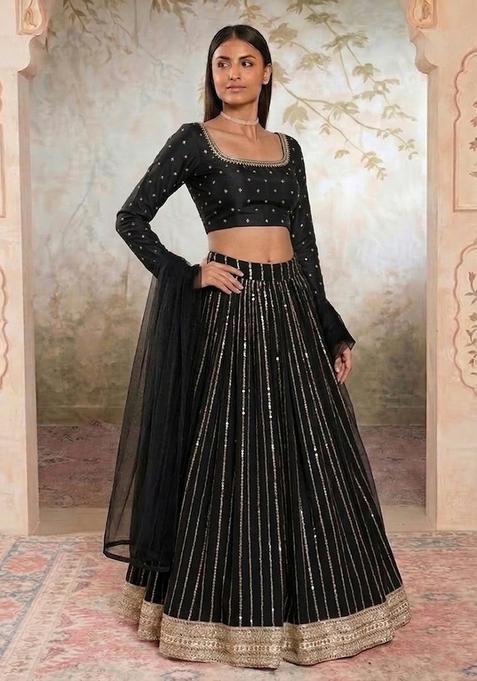 Jet Black Handwork Lehenga Set