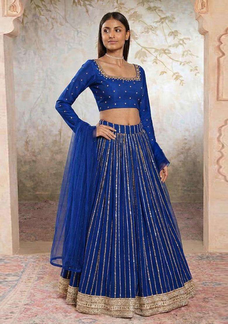 Cobalt Blue Handwork Lehenga Set - Indya