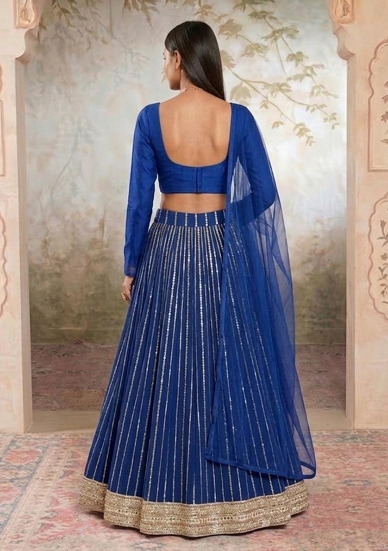 Cobalt Blue Handwork Lehenga Set - Indya