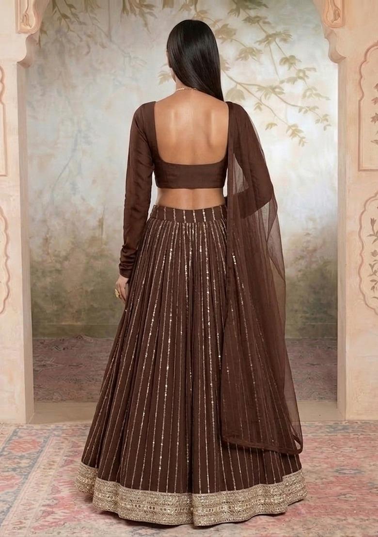 Chocolate Brown Handwork Lehenga Set - Indya