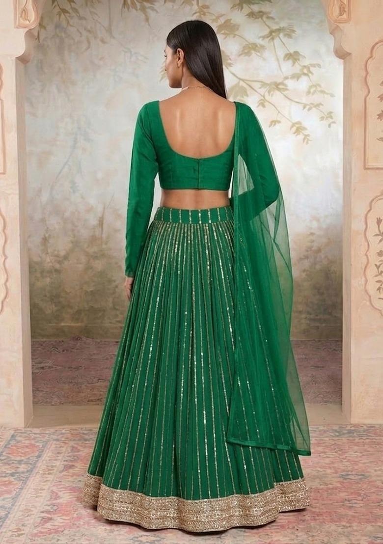 Emerald Green Handwork Lehenga Set - Indya