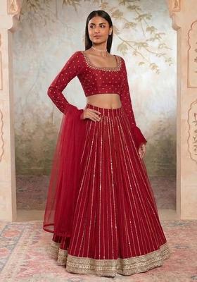 Deep Crimson Handwork Lehenga Set