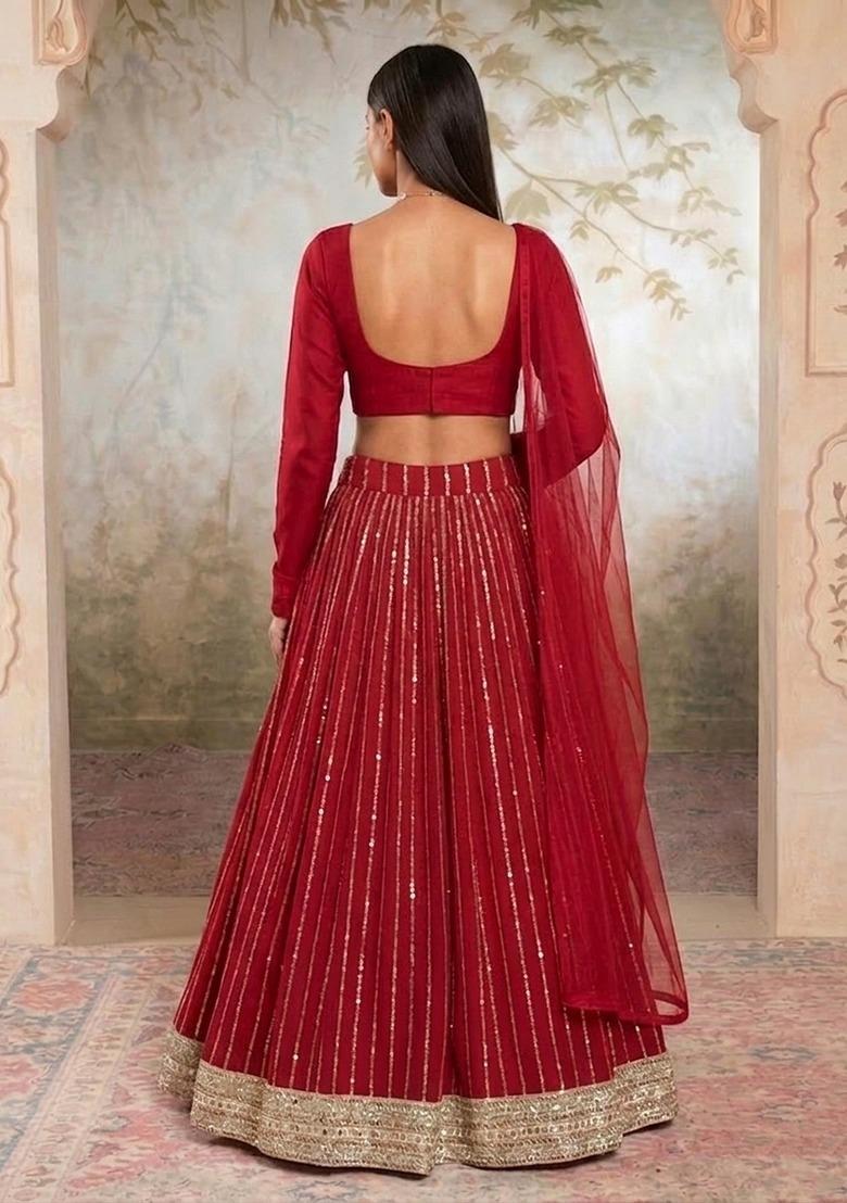 Deep Crimson Handwork Lehenga Set - Indya