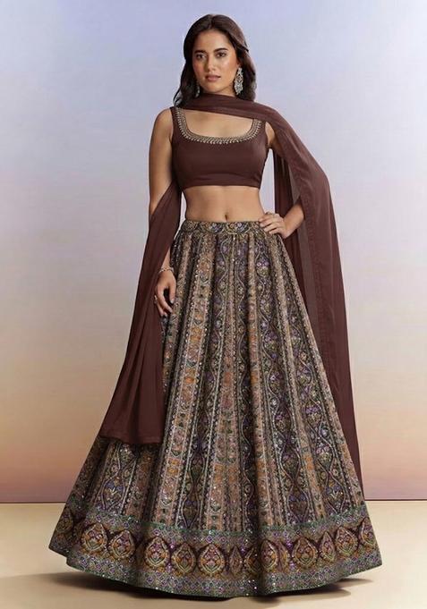 Mocha Brown Handwork Lehenga Set