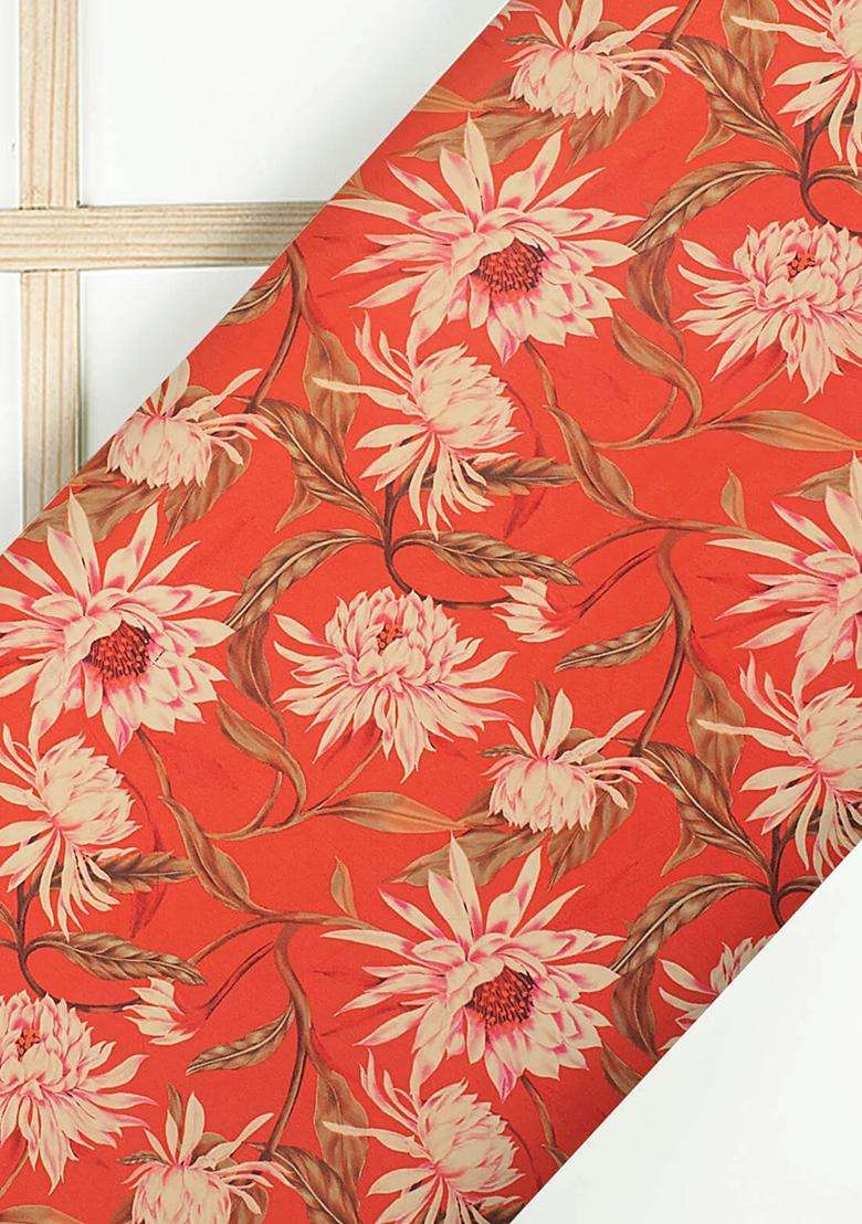 Orange Printed Handwork Georgette Lehenga Set - Indya