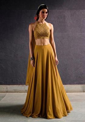 Golden Yellow Embroidered Handwork Lehenga Set