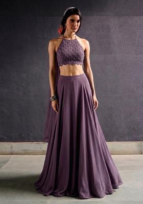 Mauve Purple Embroidered Handwork Lehenga Set