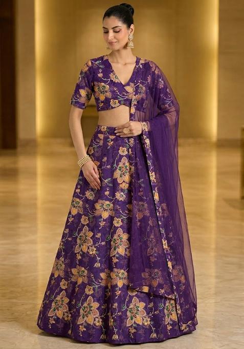 Violet Printed Crepe Lehenga Set