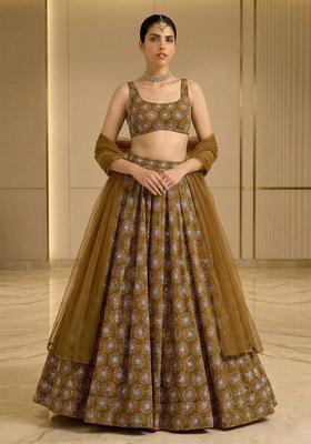 Olive Brown Sequin Silk Lehenga Set
