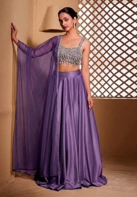 Dusty Lavender Embroidered Handwork Lehenga Set
