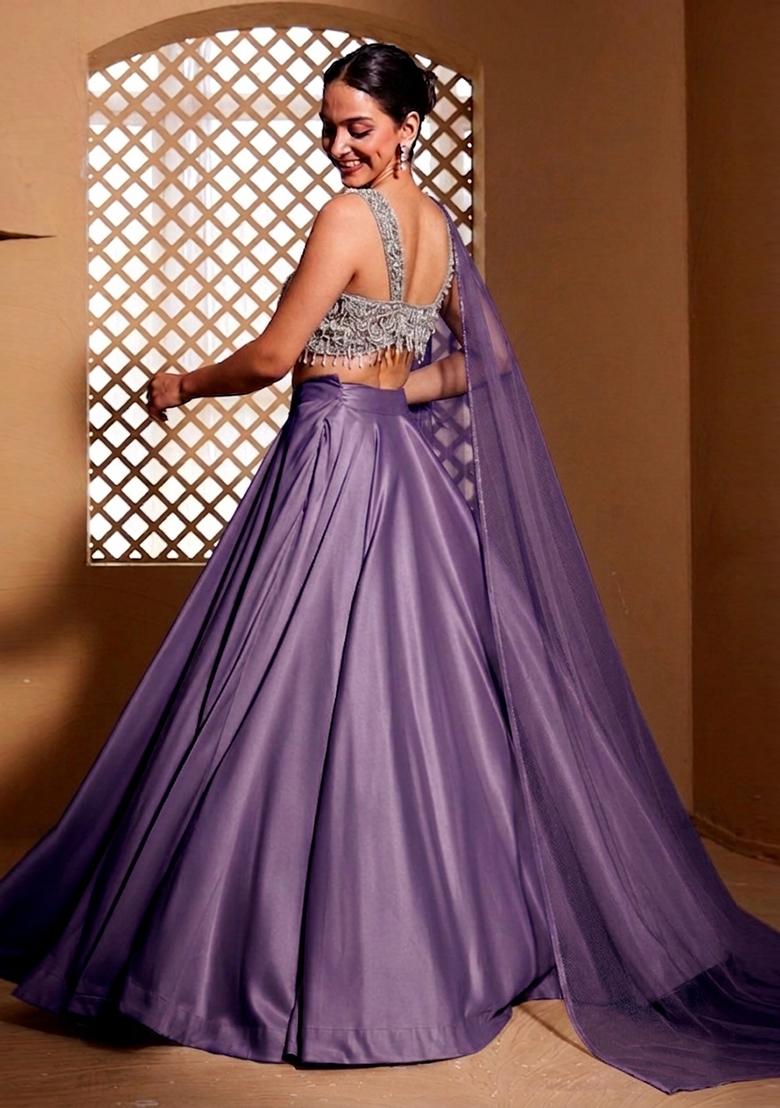 Dusty Lavender Embroidered Handwork Lehenga Set - Indya