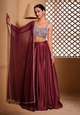 Maroon Embroidered Handwork Lehenga Set