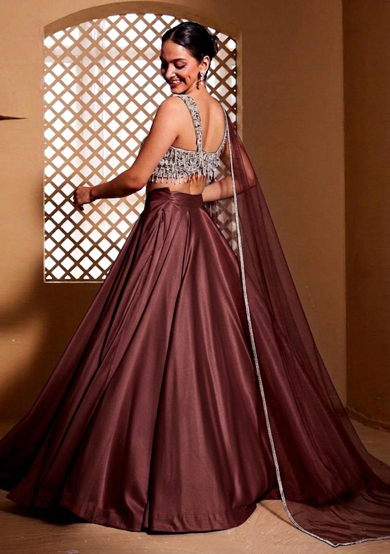 Maroon Embroidered Handwork Lehenga Set - Indya