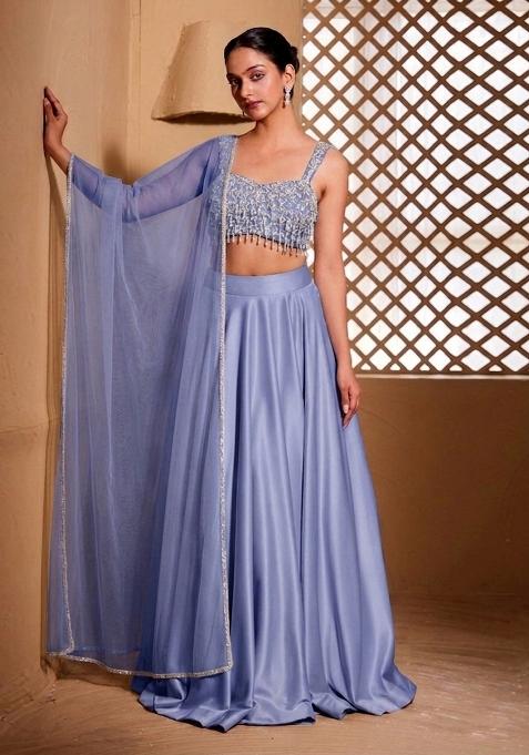 Powder Blue Embroidered Handwork Lehenga Set