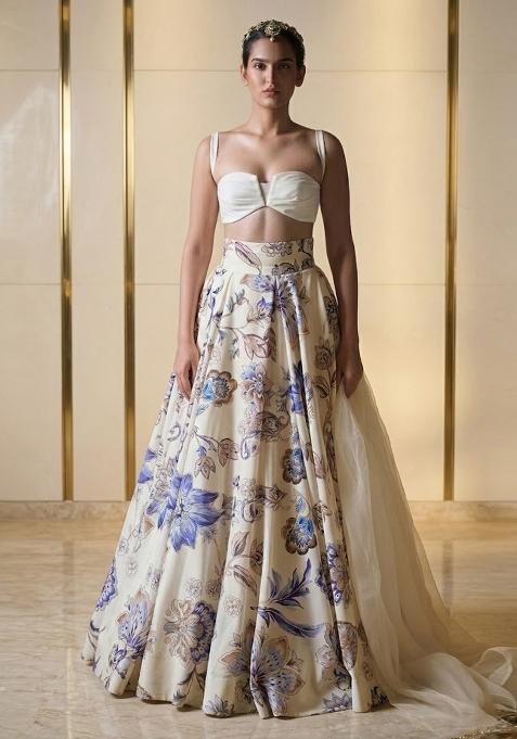 Ivory Printed Organza Lehenga Set
