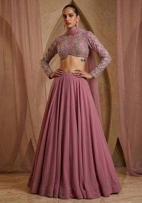 Dusty Pink Embroidered Net Lehenga Set