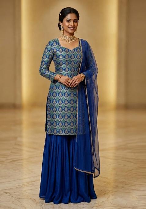 Royal Blue Printed Sharara Set