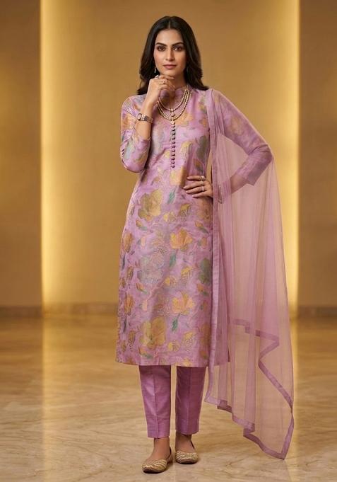 Lavender Pink Printed Kurta Set
