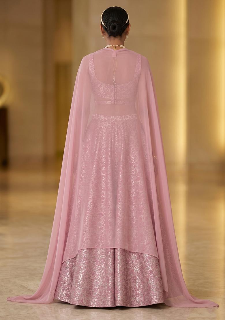 Dusty Pink Silk Lehenga Set - Indya