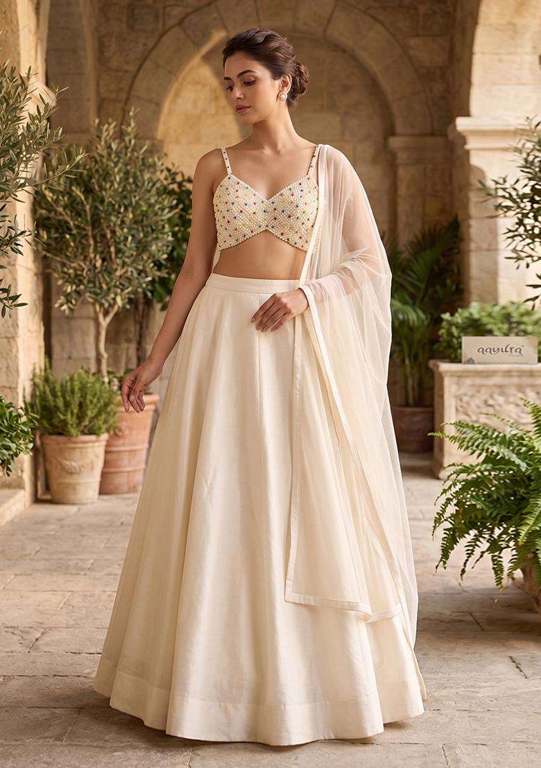 Ivory Handwork Lehenga Set - Indya
