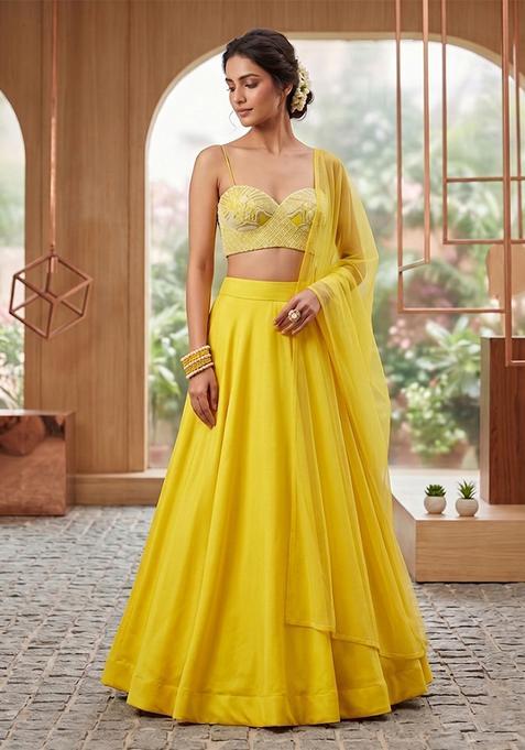 Bright Yellow Handwork Lehenga Set