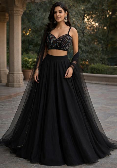 Black Handwork Lehenga Set