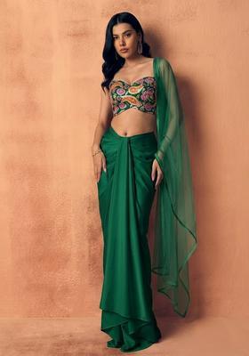 Emerald Green Printed Crepe Fusion Set