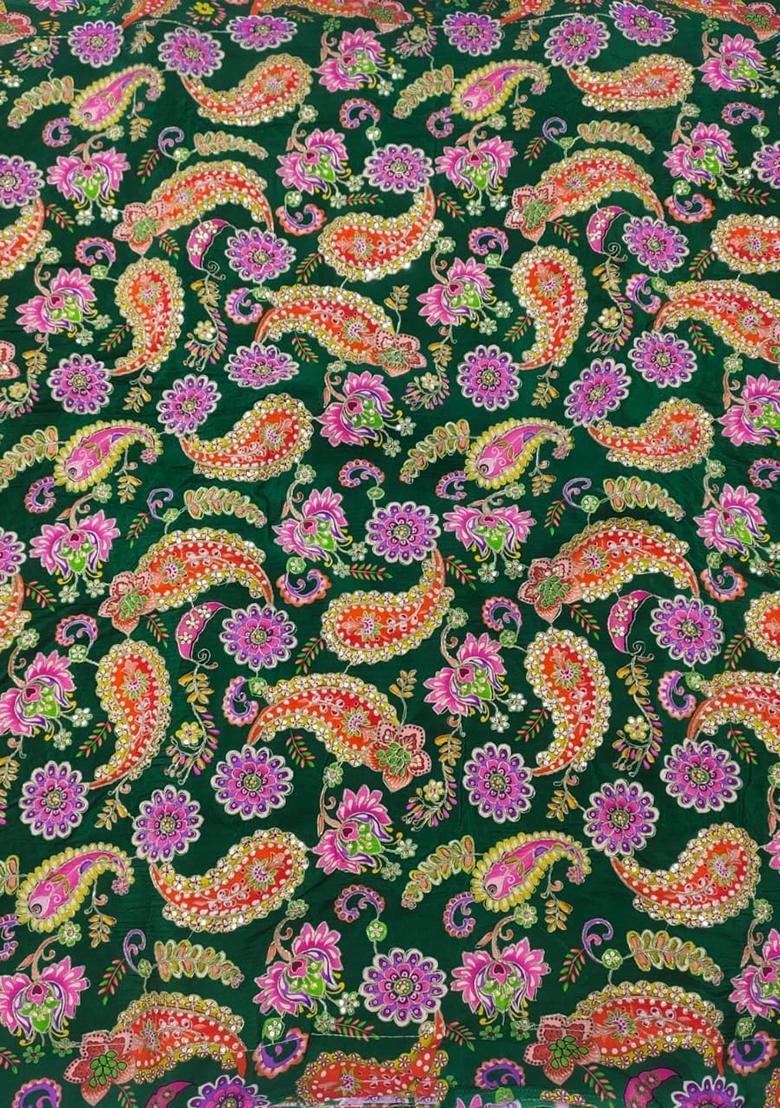 Emerald Green Printed Crepe Fusion Set - Indya