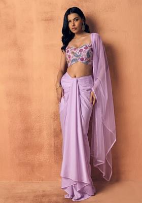 Lavender Printed Crepe Fusion Set