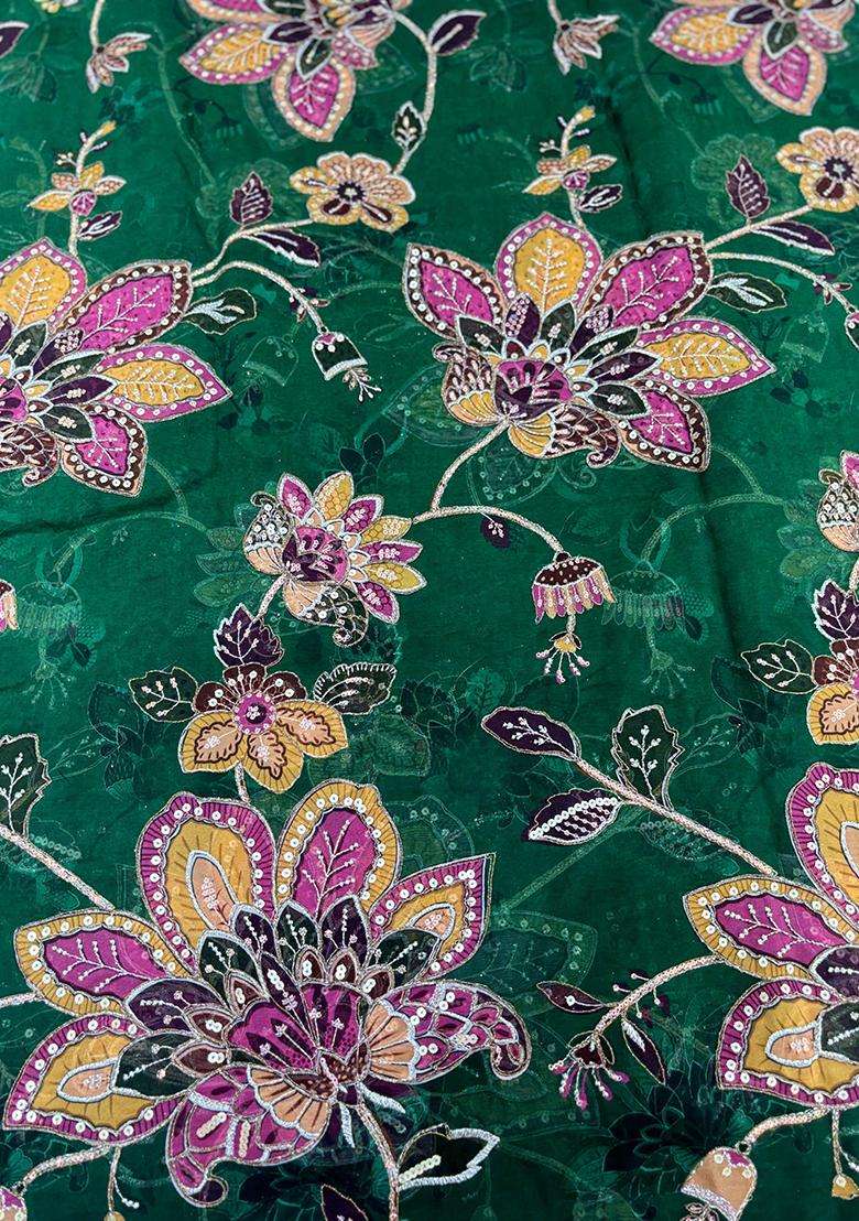 Emerald Green Printed Organza Lehenga Set - Indya