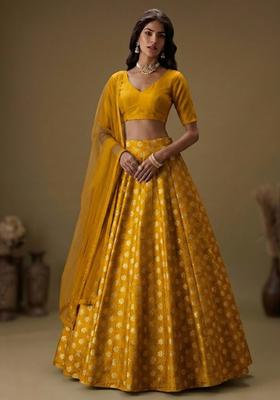 Mustard Yellow Brocade Lehenga Set