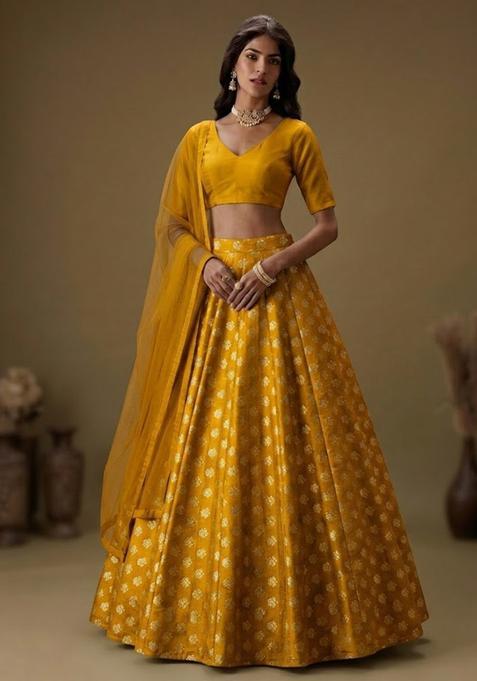 Mustard Yellow Brocade Lehenga Set