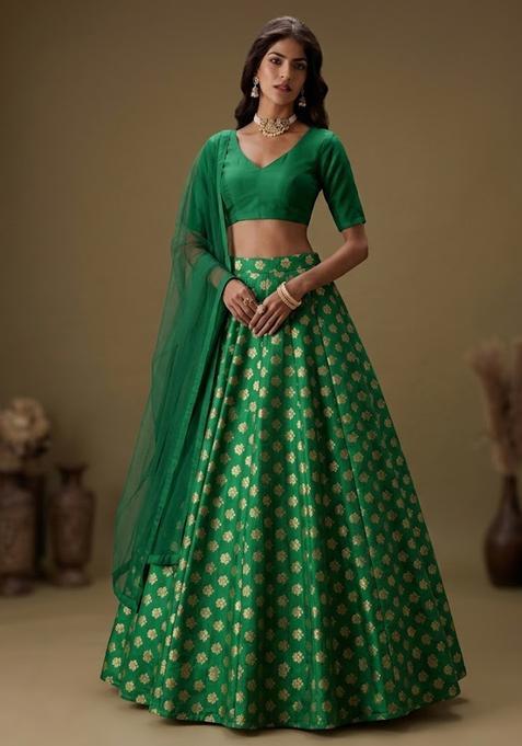Emerald Green Brocade Lehenga Set