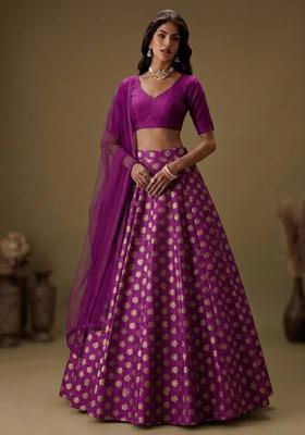 Magenta Purple Brocade Lehenga Set