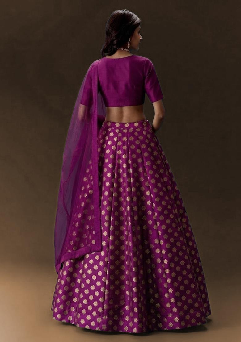 Magenta Purple Brocade Lehenga Set - Indya