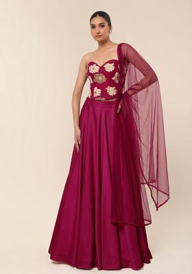 Magenta Purple Printed Chinon Lehenga Set