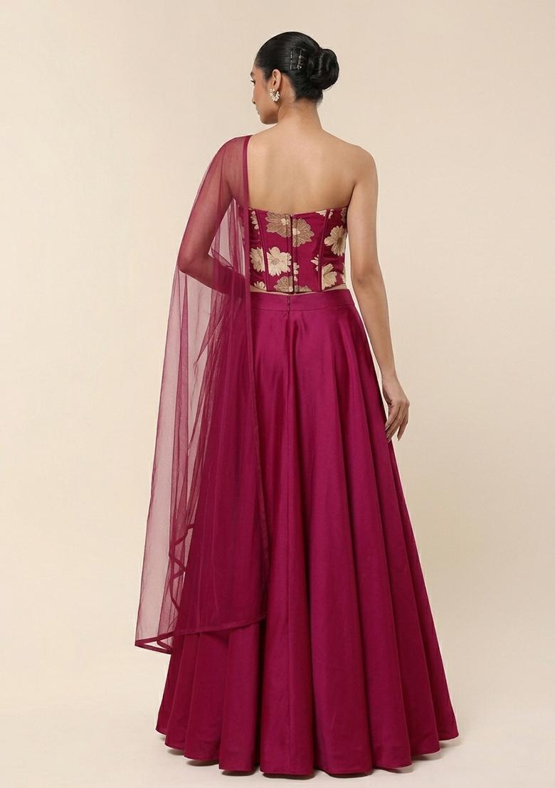 Magenta Purple Printed Chinon Lehenga Set - Indya