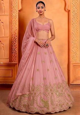 Rose Pink Embroidered Crepe Lehenga Set
