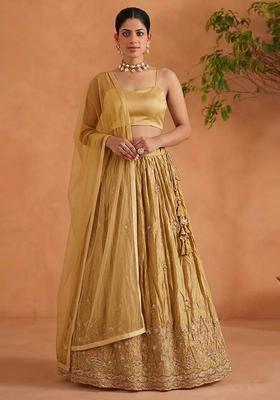 Golden Embroidered Cosmos Lehenga Set