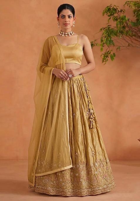 Golden Embroidered Cosmos Lehenga Set