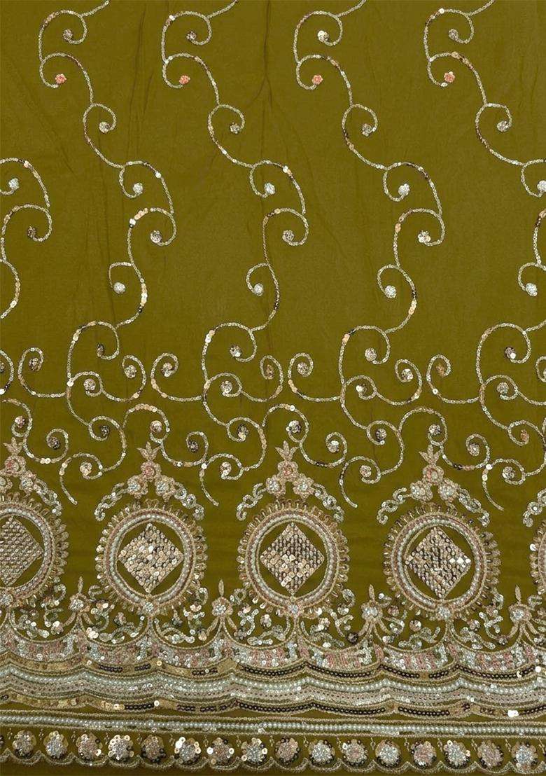 Olive Green Embroidered Cosmos Lehenga Set - Indya