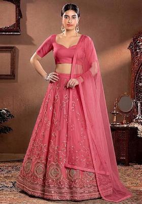 Rose Pink Embroidered Cosmos Lehenga Set