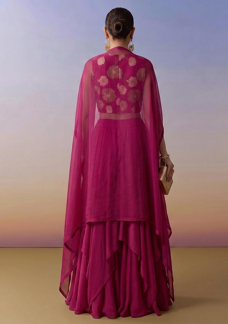 Rani Pink Printed Chinon Lehenga Set - Indya