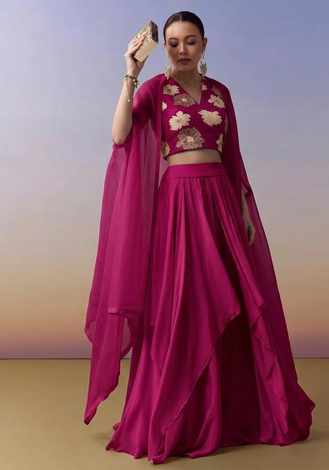 Rani Pink Printed Chinon Lehenga Set